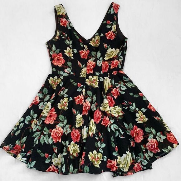 Vintage Mica Dark Floral Chiffon Mini Dress - Picture 2 of 8